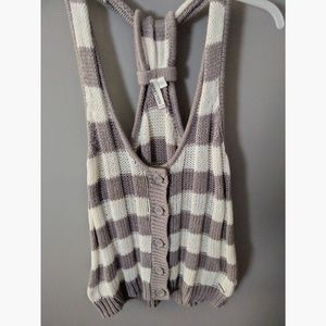 Sleeveless Striped Button Down Knit Cardigan